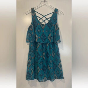Speechless Teal Blue Aztec Print Dress‎ Womens Size Medium (905)